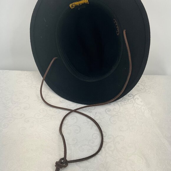 Carri Black Wool Fedora Hat With Feather Accent & Brown Band Medium Size - Picture 3 of 4